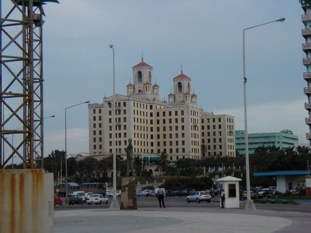 Hotel Nacional. Statue of Jose Marti holding Elian Gonzalez in foreground.