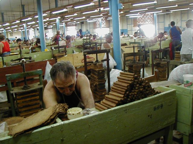 Inside the cigar factory.